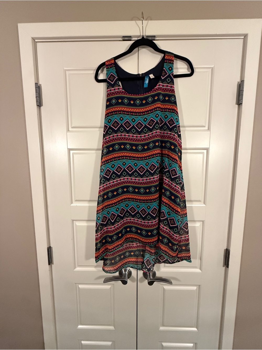 Francesca's Collections Teal, Purple & Coral Aztec-Print Midi Dress